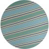 8' Ocean Blue Hand Hooked UV Treated Awning Stripes Round Indoor Outdoor Area Rug