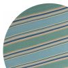 8' Ocean Blue Hand Hooked UV Treated Awning Stripes Round Indoor Outdoor Area Rug - Image 2