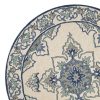 8' Ivory Blue Hand Hooked UV Treated Floral Medallion Round Indoor Outdoor Area Rug - Image 2