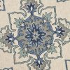 8' Ivory Blue Hand Hooked UV Treated Floral Medallion Round Indoor Outdoor Area Rug - Image 3