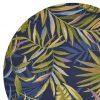 8' Ink Blue Hand Hooked UV Treated Oversized Tropical Leaves Round Indoor Outdoor Area Rug - Image 2