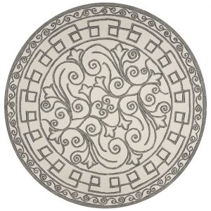 8' Ivory Grey Hand Woven UV Treated Greek Key Medallion Round Indoor Outdoor Area Rug