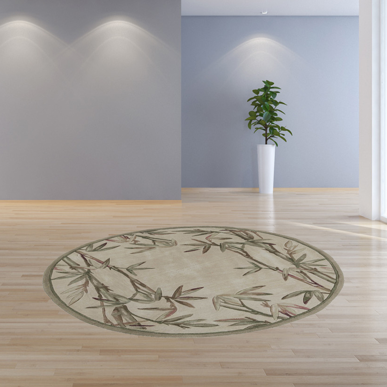 6' Ivory Hand Tufted Tropical Bamboo Round Indoor Area Rug - Image 4