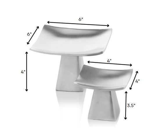 Set of 2 Mod Matte Silver Pedestal Candle Holders - Image 2