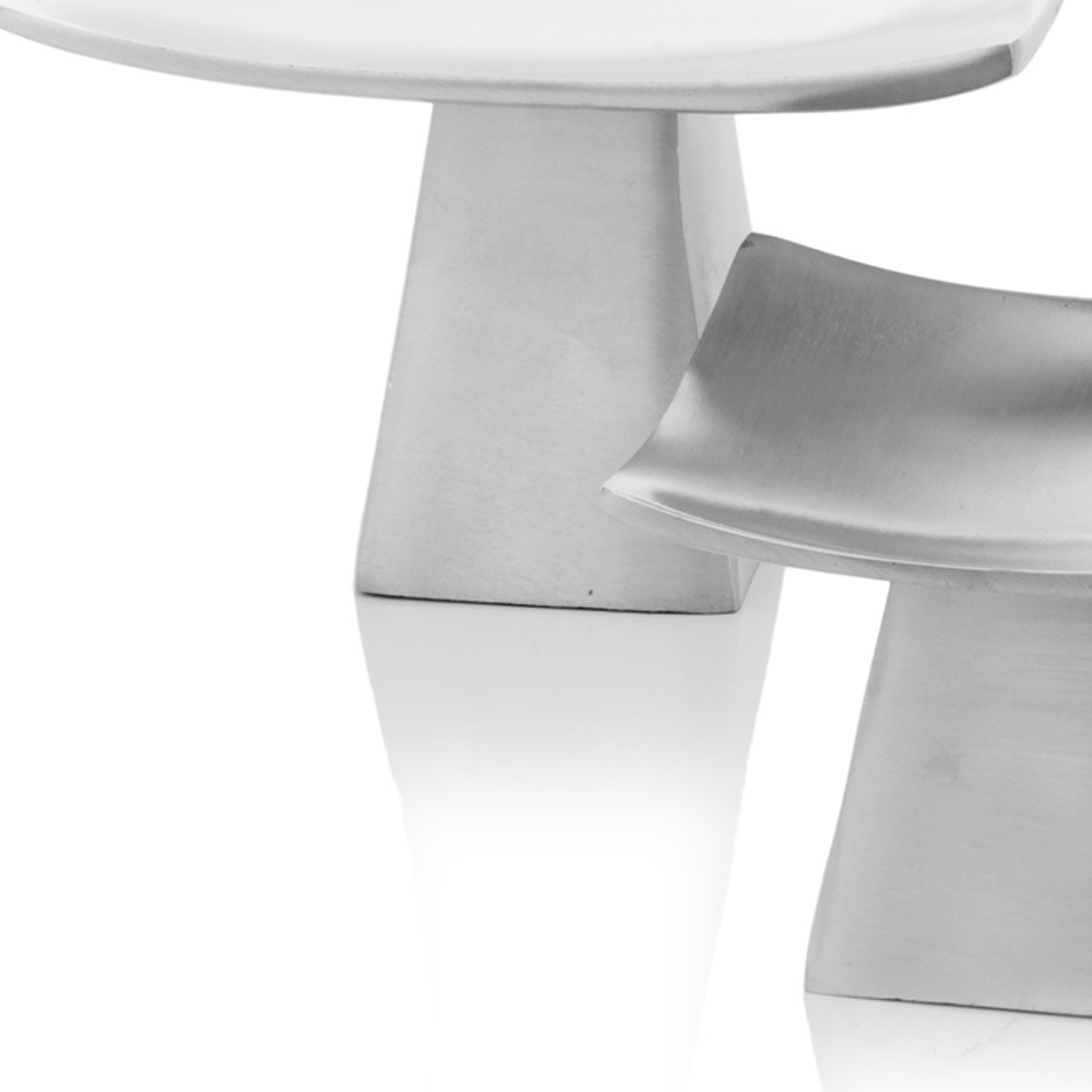 Set of 2 Mod Matte Silver Pedestal Candle Holders - Image 4