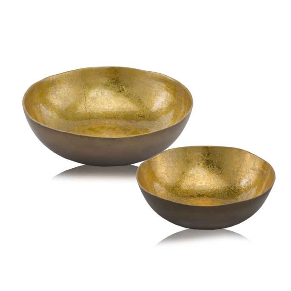 17" x 17" x 4.5" Gold & Bronze Metal Large Round - Bowl
