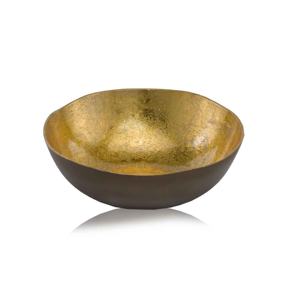 12" x 12" x 3.75" Gold and Bronze Metal Small Round Bowl - Image 2