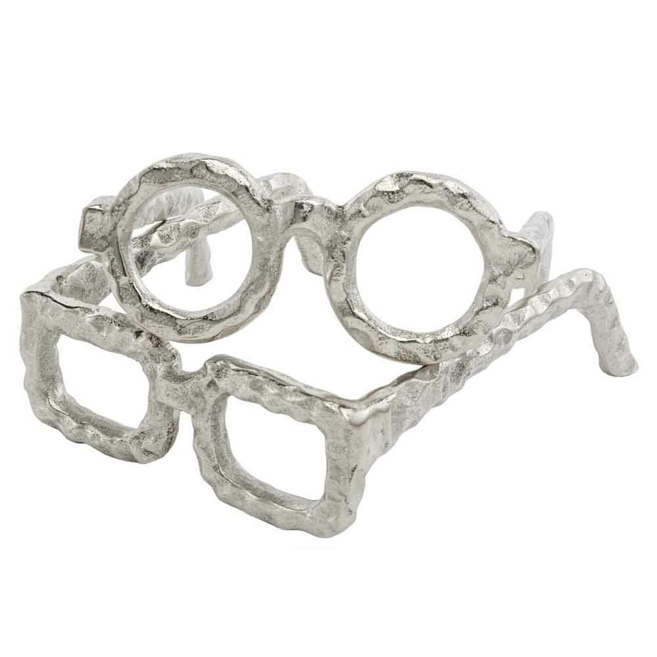 Raw Silver Textured Square Glasses Sculpture - Image 3