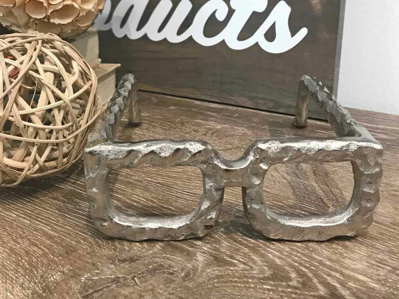 Raw Silver Textured Square Glasses Sculpture - Image 4