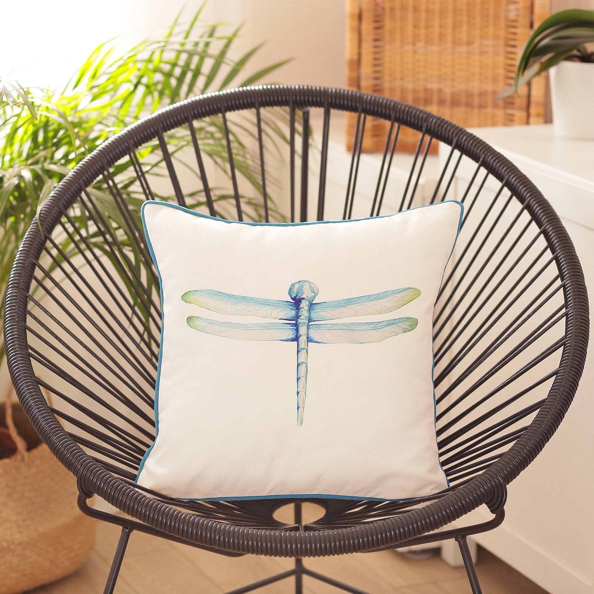 Square Aqua Blue Watercolor Dragonfly Decorative Throw Pillow Cover - Image 2
