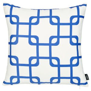 Blue and White Geometric Squares Decorative Throw Pillow Cover