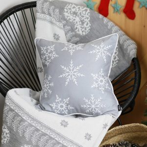 18" Silver Gray Holiday Snow Flakes Throw Pillow Cover