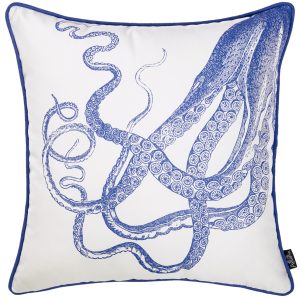 Square White And Blue Octopus Decorative Throw Pillow Cover