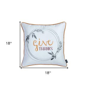 Give Thanks Square Printed Decorative Throw Pillow Cover