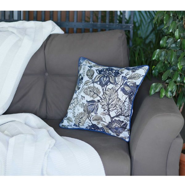 Blue Jacquard Iris Weave Decorative Throw Pillow Cover - Image 2