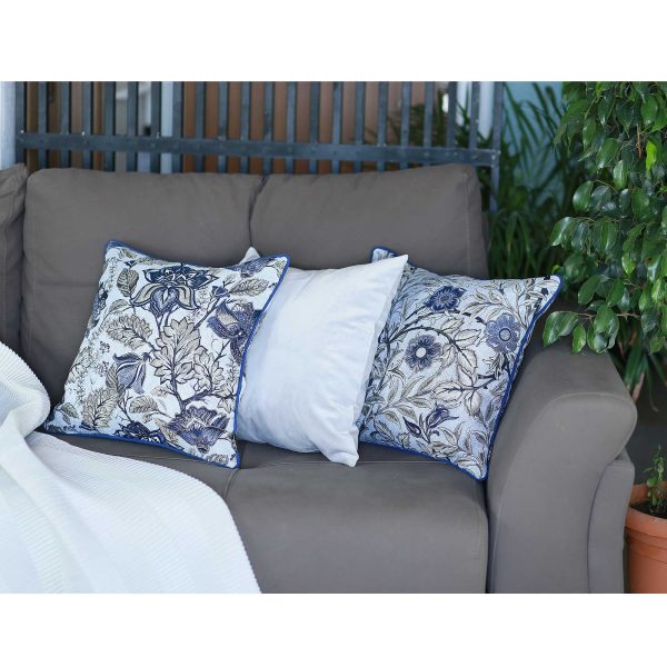 Blue Jacquard Iris Weave Decorative Throw Pillow Cover - Image 3