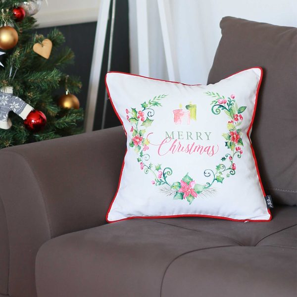 Merry Christmas Wreath Square Decorative Throw Pillow Cover - Image 2