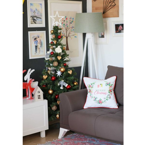 Merry Christmas Wreath Square Decorative Throw Pillow Cover - Image 3