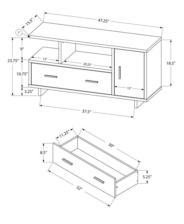 15.5" x 47.25" x 23.75" BlackGrey Top With Storage  Tv Stand - Image 3