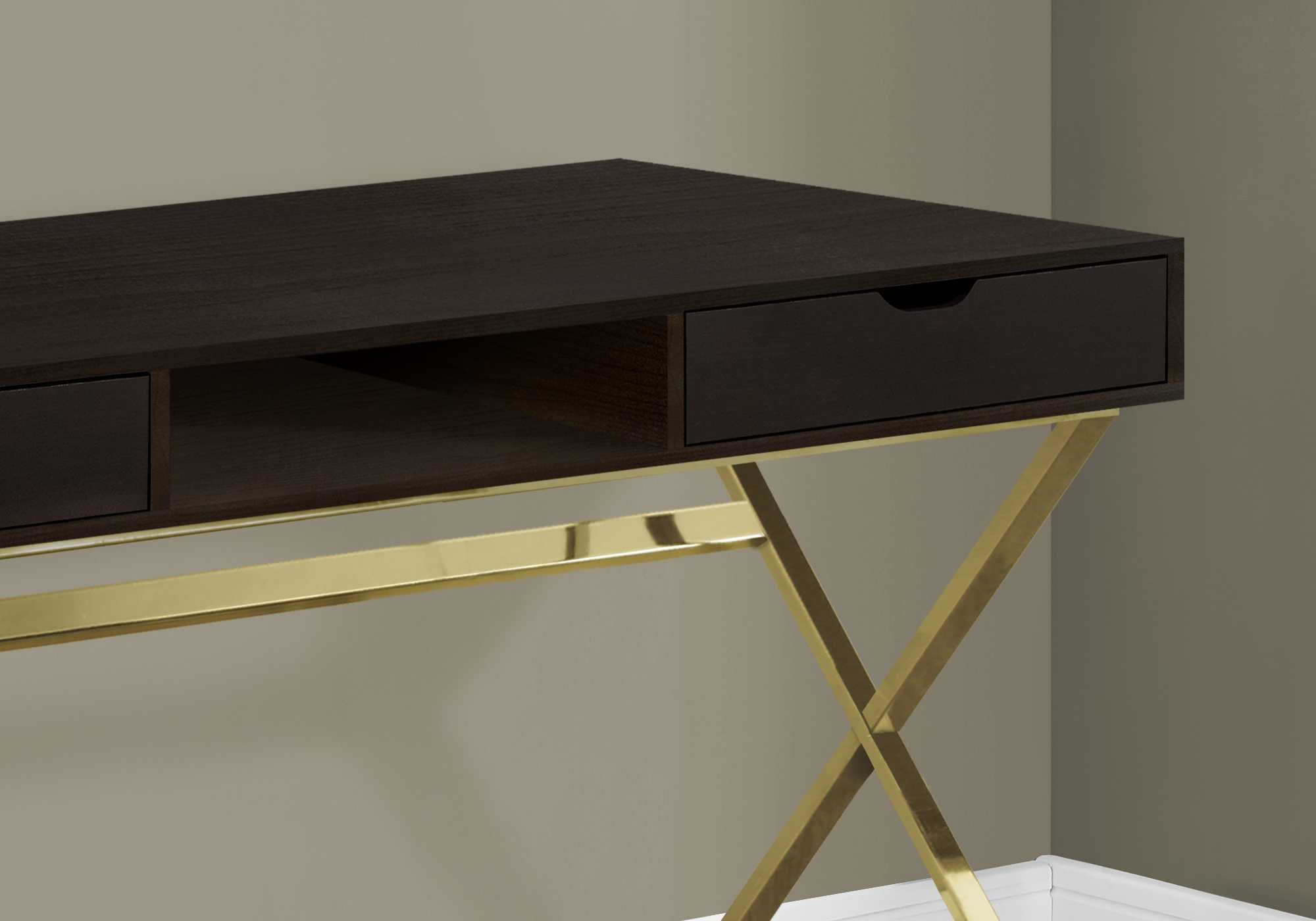 24" Dark Brown Rectangular Computer Desk With Two Drawers - Image 2
