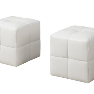 Set of 2 Kids White Leather Look  Ottomans