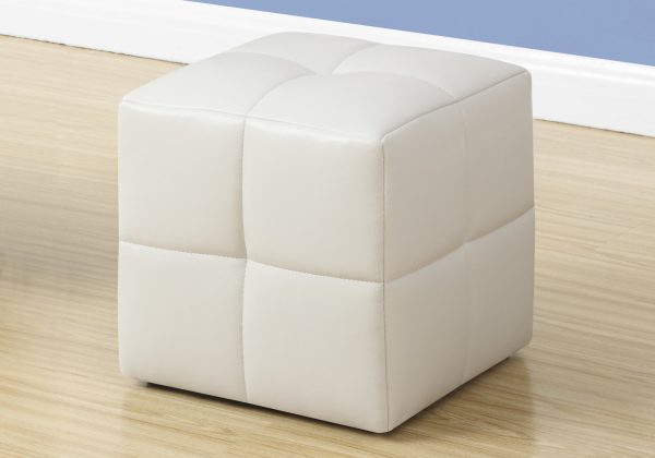 Set of 2 Kids White Leather Look  Ottomans - Image 2