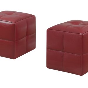 Set of 2 Kids Red Faux Leather Ottomans