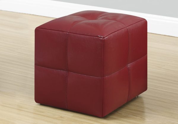 Set of 2 Kids Red Faux Leather Ottomans - Image 2
