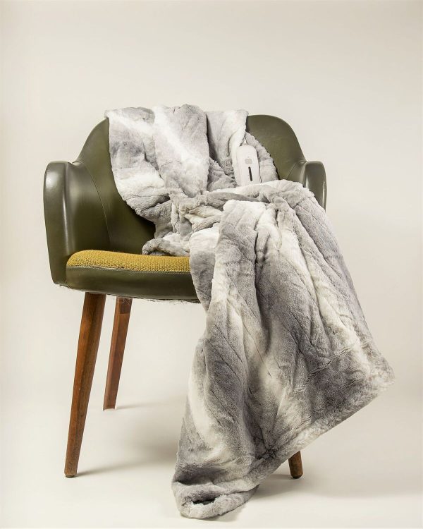 50" x 60" Grey and White Modern Contemporary Heated  Throw Blankets - Image 3