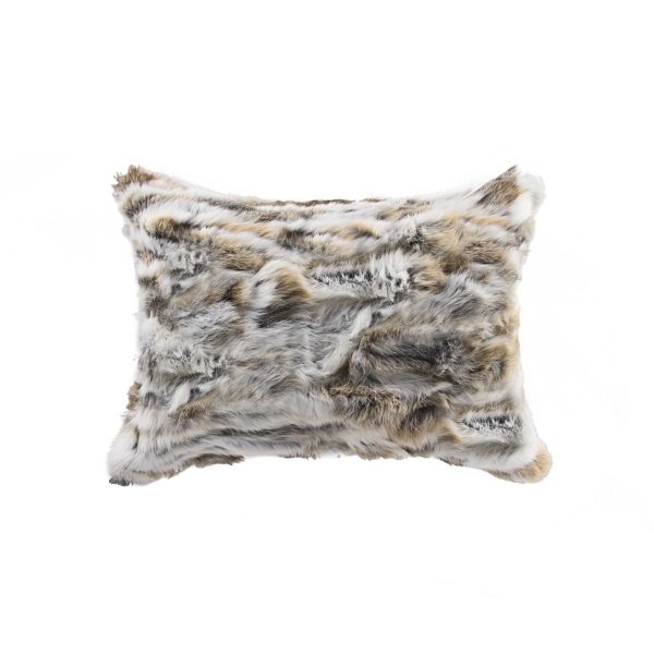 5" x 12" x 20" 100% Natural Rabbit Fur Tan and White Pillow