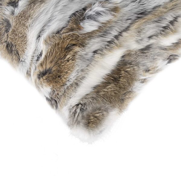 5" x 12" x 20" 100% Natural Rabbit Fur Tan and White Pillow - Image 2