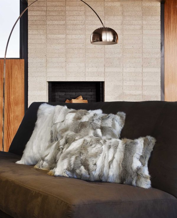 5" x 12" x 20" 100% Natural Rabbit Fur Tan and White Pillow - Image 3