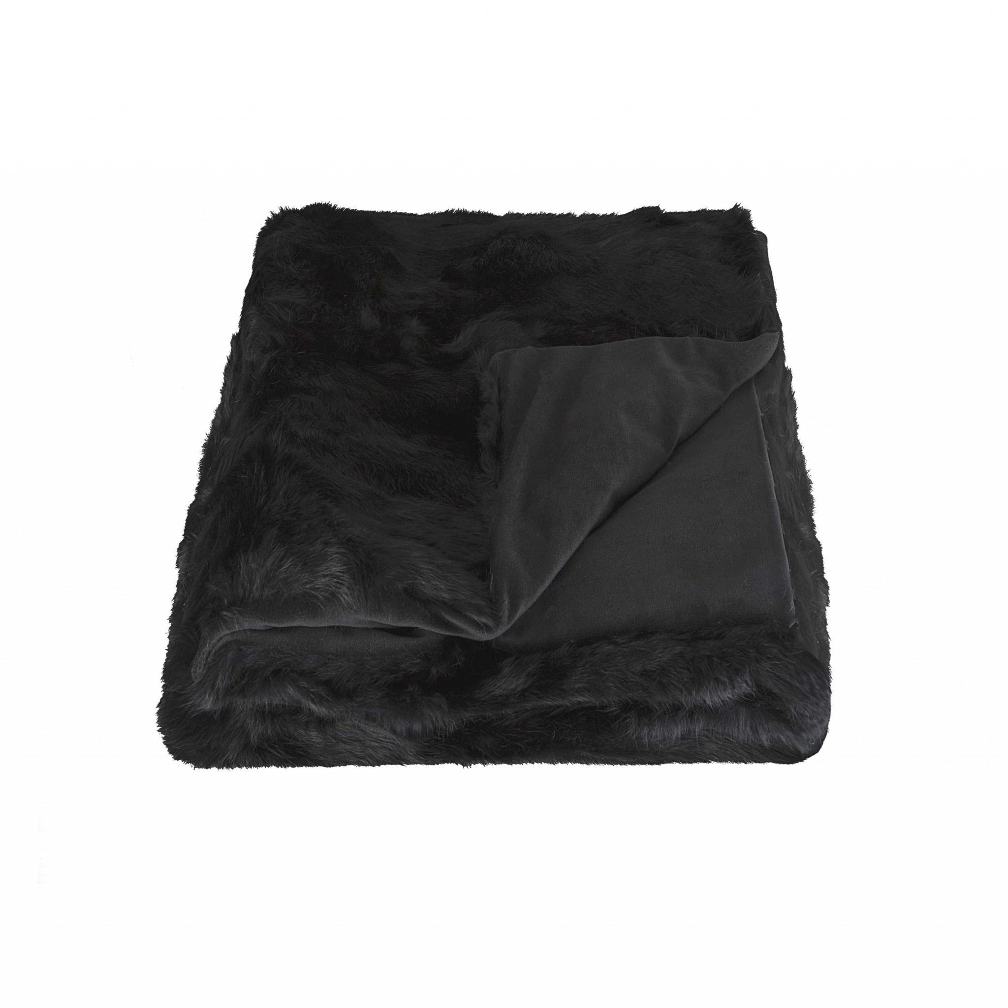 2" x 50" x 60" 100 Natural Rabbit Fur Black Throw Blanket - Image 2