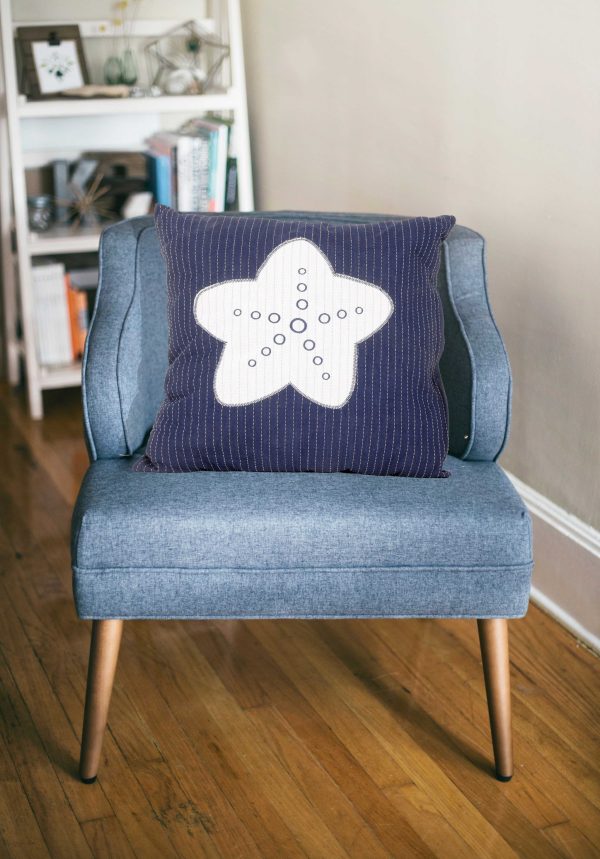 Nautical White Star Blue Square Accent Pillow - Image 4