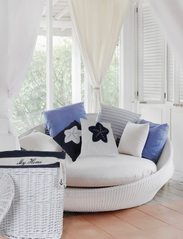 Nautical Blue Star White Square Accent Pillow - Image 5