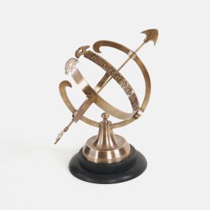 8" x 10" x 14.25" Brass Armillary On Wooden Base