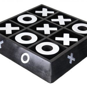Nickel and Dark Wood Tic Tac Toe Game Sculpture