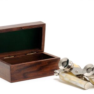 Elegant Mother of Pearl Opera Glasses in Wood Storage Box