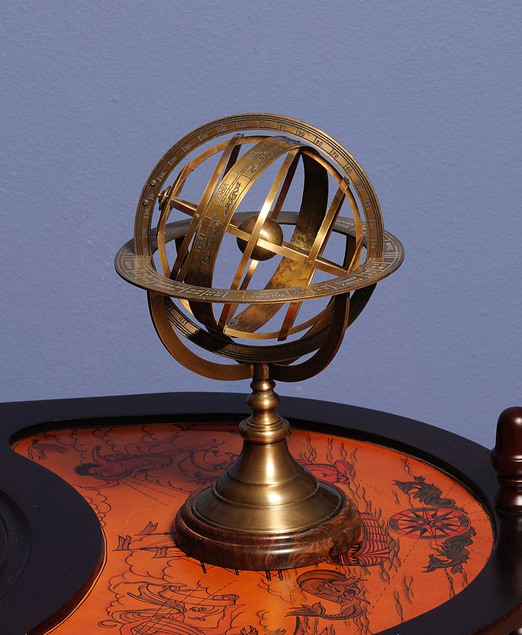 7" x 7" x 11.5" Armillary Sphere on Wood Base - Image 2
