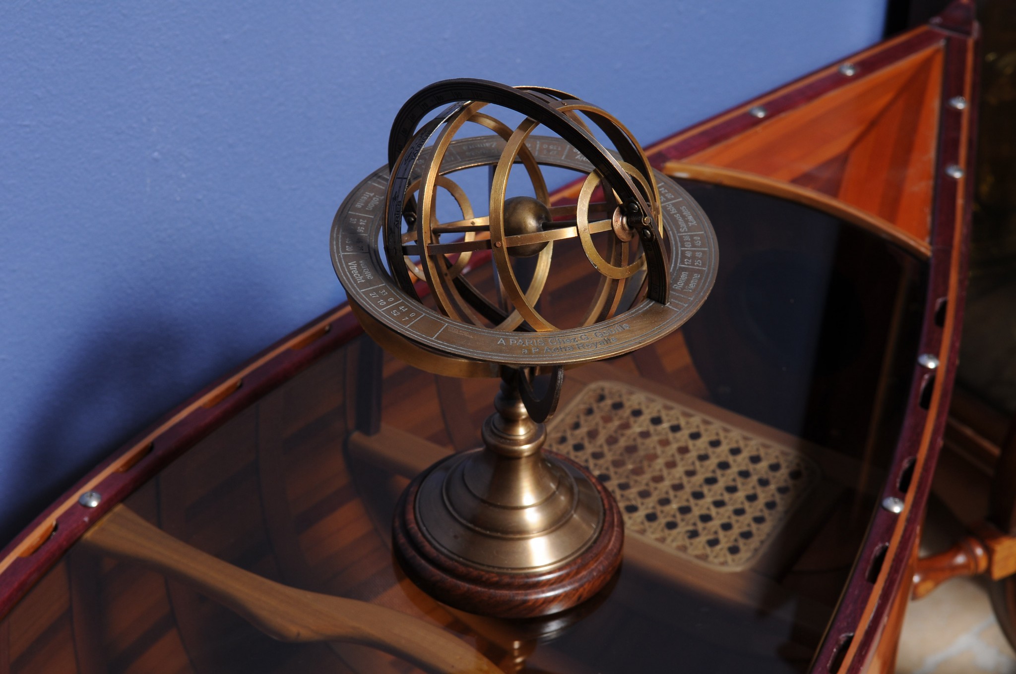 7" x 7" x 11.5" Armillary Sphere on Wood Base - Image 3