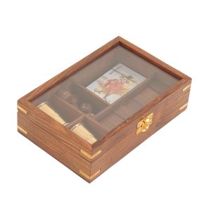 5.25" x 8" x 2.5" Wooden Game Set with Brass Goblet