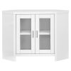 White Corner TV Stand With Glass Doors