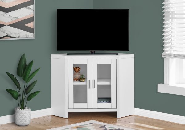 White Corner TV Stand With Glass Doors - Image 3