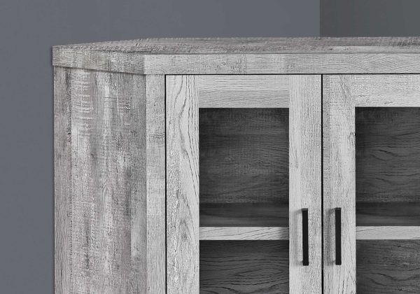 Reclaimed Wood Gray Finish Corner TV Stand With Glass Doors - Image 2