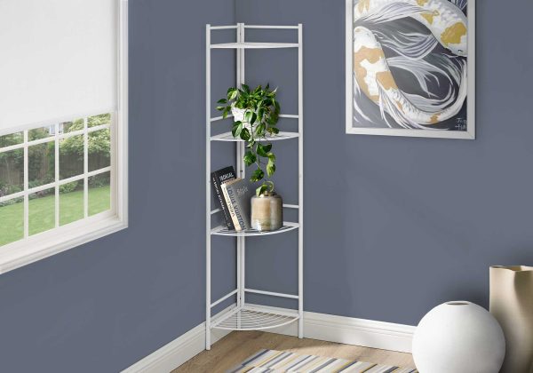 18.5" X 13.5" X 57.75" White Metal Corner Etagere Bookcase - Image 2