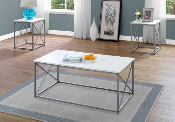 White Silver Metal Table Set - 3Pcs Set - Image 3