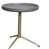 Sleek Round Gray Wood and Goldtone Side End Table 19" H - Image 3