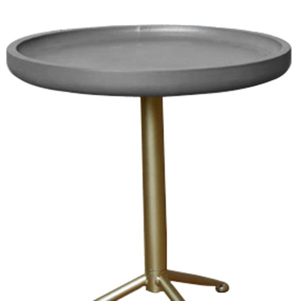 Sleek Round Gray Wood and Goldtone Side End Table 19" H - Image 4