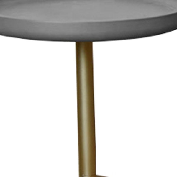 Sleek Round Gray Wood and Goldtone Side End Table 19" H - Image 5