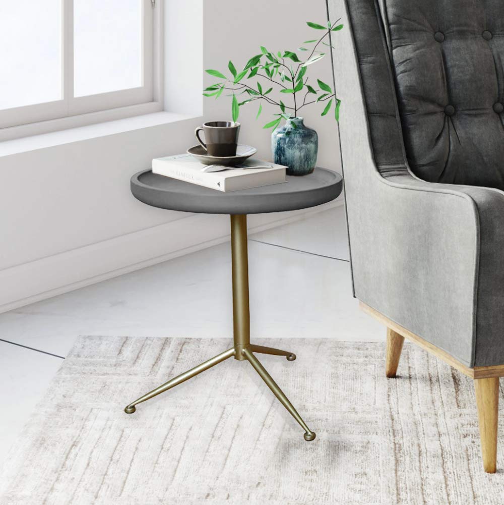 Sleek Round Gray Wood and Goldtone Side End Table 22 H - Image 4